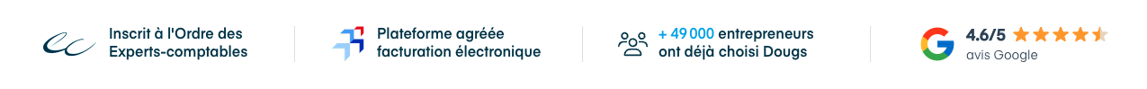 Inscrit à l'Ordre des Experts-comptables · Plateforme agréée facturation électronique · +49 000 entrepreneurs ont déjà choisi Dougs · 4,6/5 avis Google