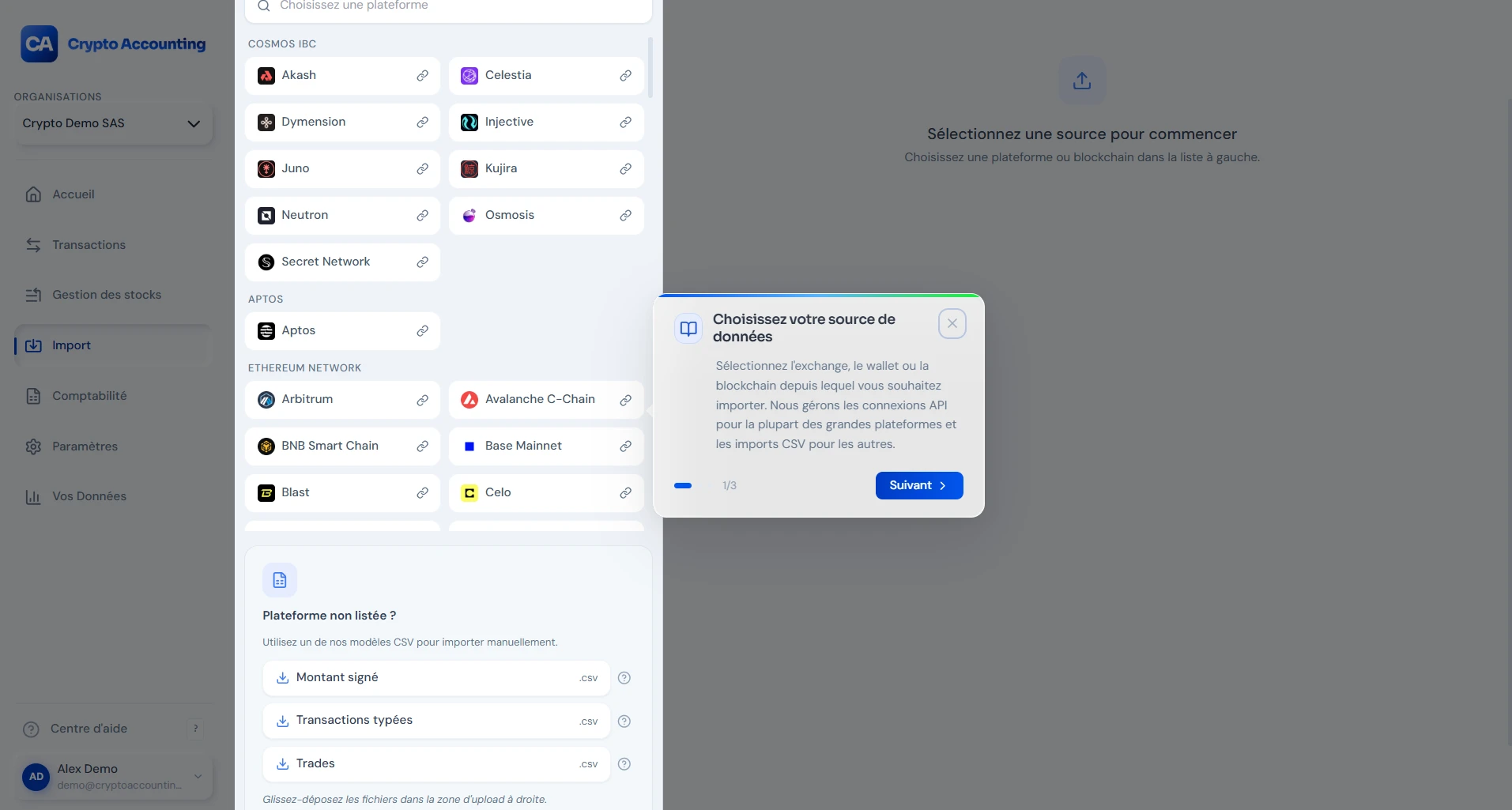 Import des transactions dans Crypto Accounting